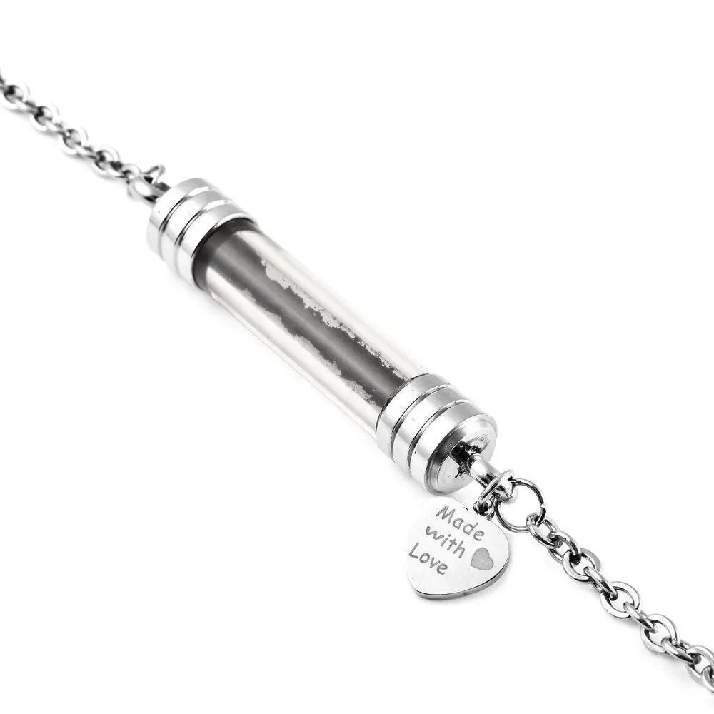 Shungite and Glass Bottle, Heart Charm Bracelet in Stainless Steel
